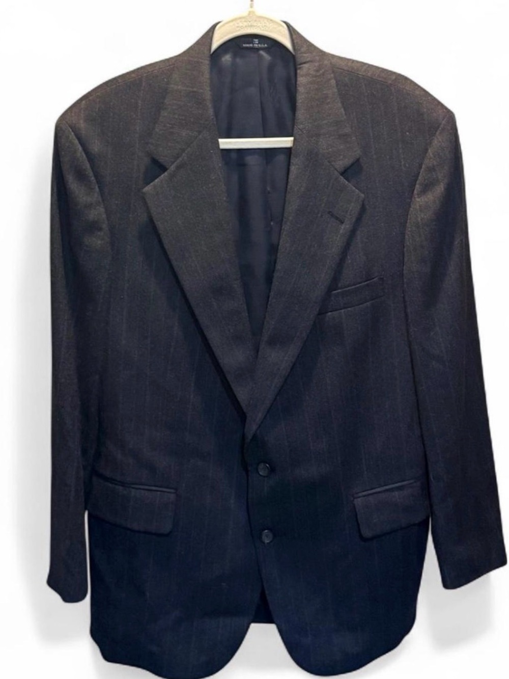 Vtg Chaps Ralph Lauren Blazer Jacket 100% Virgin Wool Pinstripe Mens